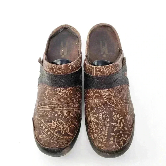 Mozo Zoe Brown Paisley Nursing Clogs Mules Slip Ons - 9 - Picture 2 of 10